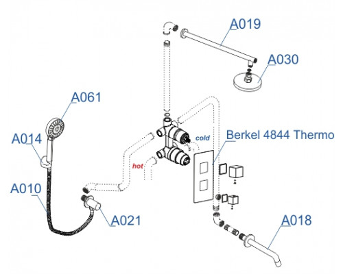 A174819 Thermo Встраиваемый комплект для ванны с верхней душевой насадкой, лейкой и изливом WasserKRAFT