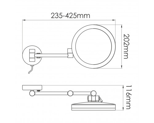 K-1004B Зеркало с LED-подсветкой, 3-х кратным увеличением WasserKRAFT