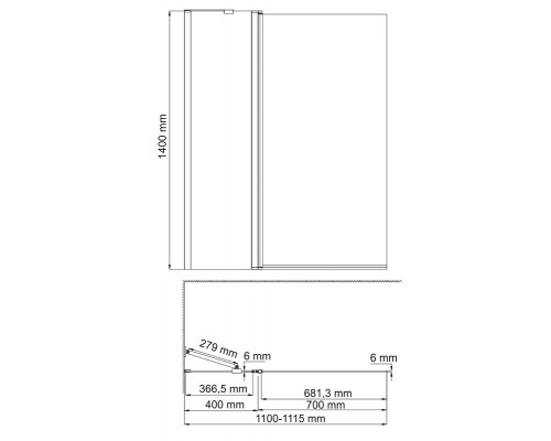 Berkel 48P02-110L Matt glass Fixed Стеклянная шторка на ванну WasserKRAFT 110x140
