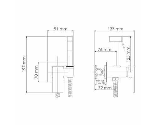 A71638 Встраиваемый смеситель для душа с гигиенической лейкой WasserKRAFT