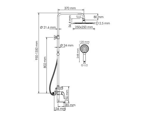 A171.256.207.PG Душевой комплект со смесителем WasserKRAFT